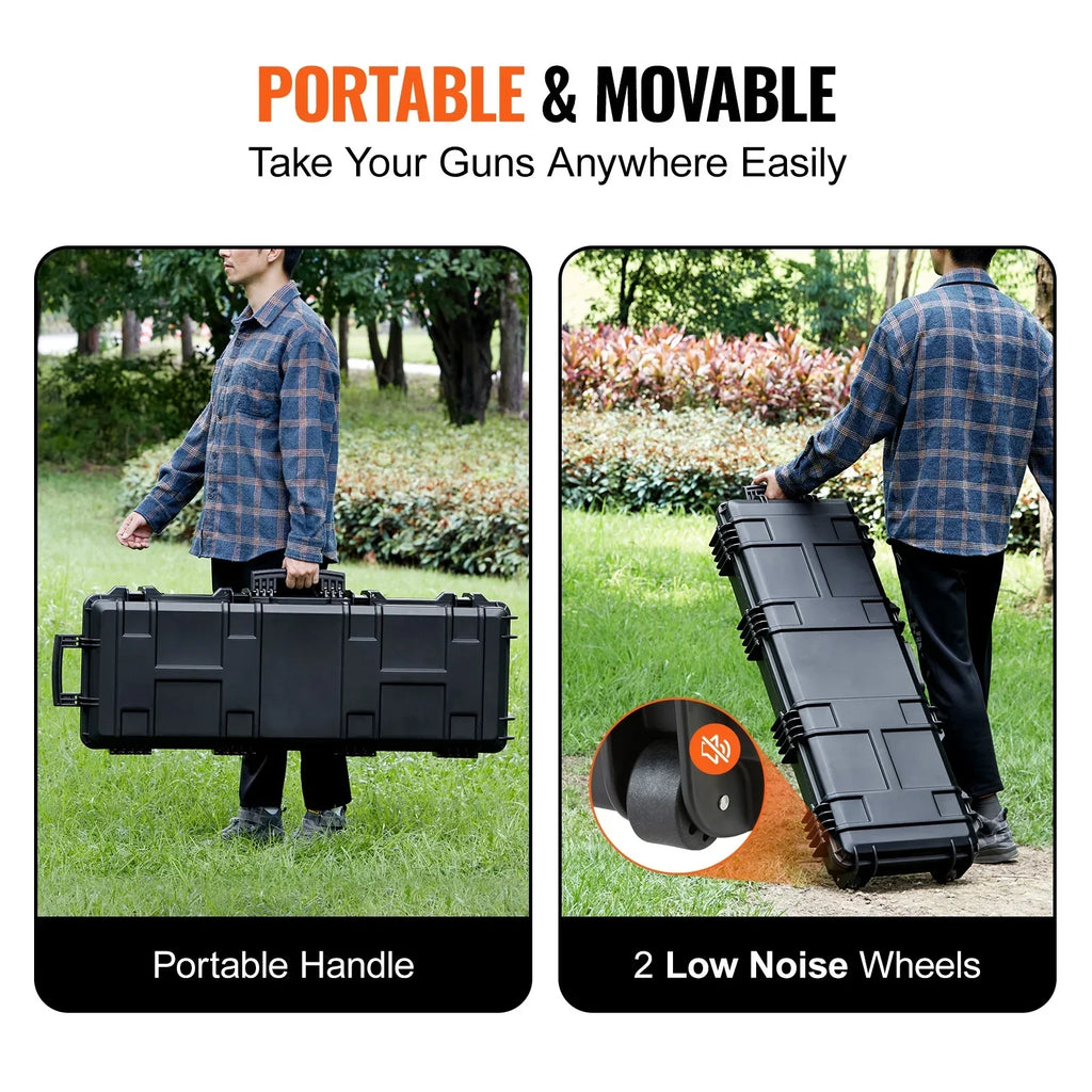 SKYSHALO Rifle Case, Rifle Hard Case with 3 Layers Fully-protective Foams, 42 inch lockable Hard Gun Case with Wheels, IP67 Waterproof & Crushproof, for Two Rifles or Shotguns, Airsoft Gun