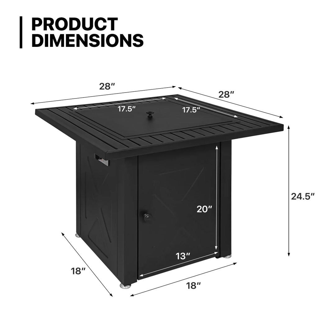 MoNiBloom 28" Fire Pit Table 50,000 BTU Square Propane Gas Fire Pit Table with Lava Rocks and Metal Lid for Outdoor Patio, Black