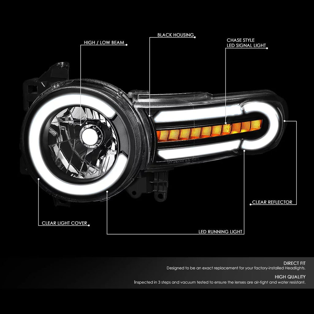 DNA Motoring HL-LB-FJC07-BK-CL1 For 2007 to 2014 Toyota FJ Cruiser Pair LED DRL+Sequential Turn Signal Front Bumper Headlight Corner Lamps Black/Clear 08 09 10 11 12 13