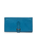 Pre-Owned Authenticated Hermès Epsom Bearn Wallet Calf Leather Blue Long Wallets Unisex (Fair)