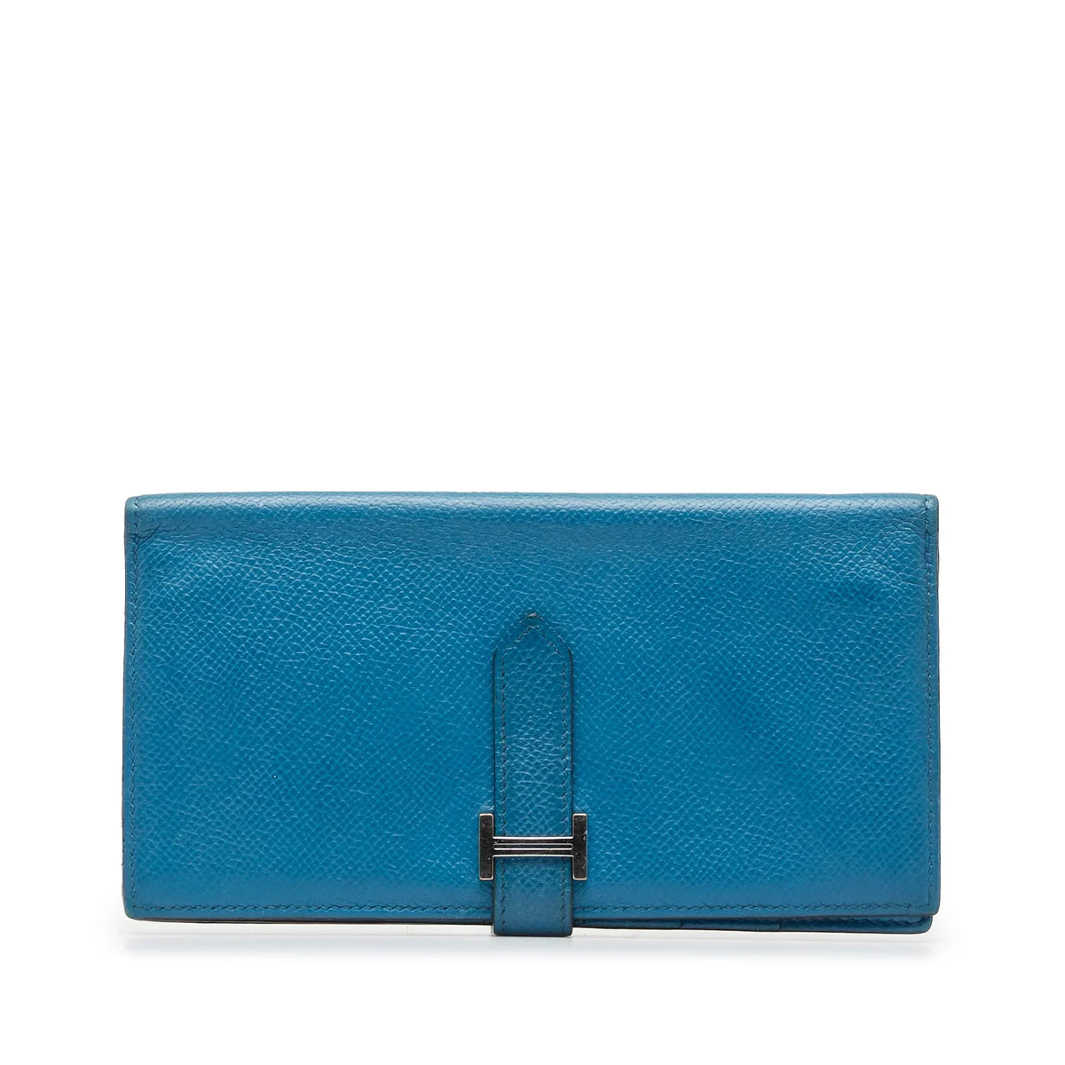 Pre-Owned Authenticated Hermès Epsom Bearn Wallet Calf Leather Blue Long Wallets Unisex (Fair)