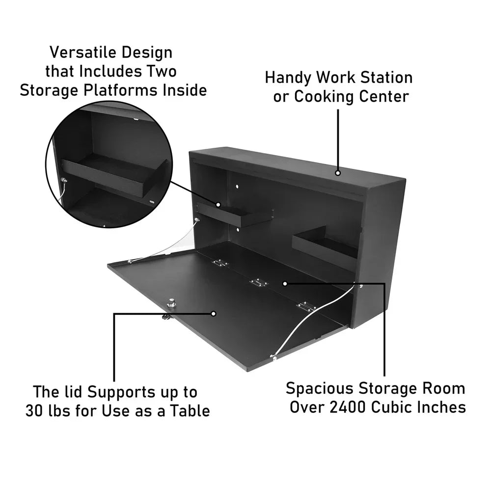 Hooke Road Fit 2021-2023 Ford Bronco Folding Tailgate Table Lockable Steel Storage Box Black
