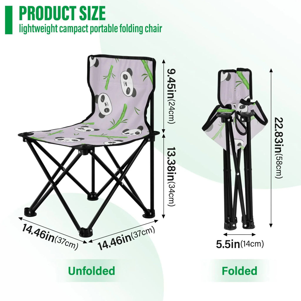 Panda and Bamboos Portable Camping Chair Outdoor Folding Beach Chair Fishing Chair Lawn Chair with Carry Bag Support to 220LBS