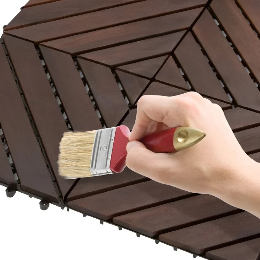 Interlocking Deck Tiles 12"x12"x0.94'' Dark Brown Acacia Wood 8 slant slats Patio Decor Flooring Tiles -Acacia Wood Interlocking Floor Tile -Interlocking Wood Flooring Squares Tile