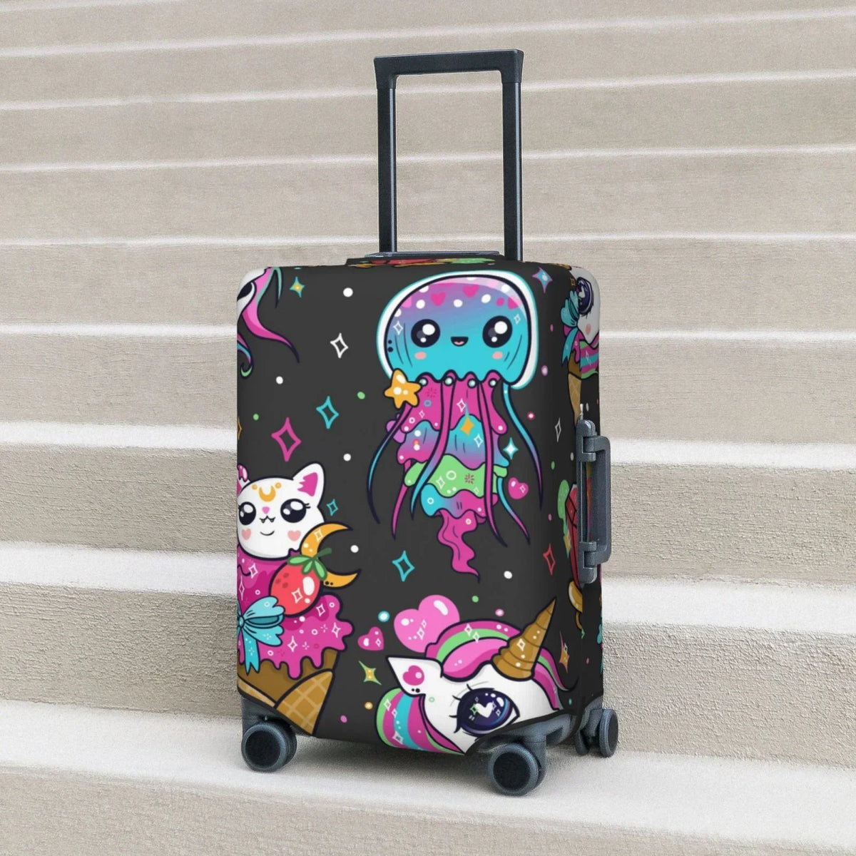 Fotbe Rainbow Unicorn And Cat Icecream Luggage Cover Protector,Suitcase Cover Protector Fit 18-32 Inch Luggage,Washable Protector Covers Dust And Stratch Resistance