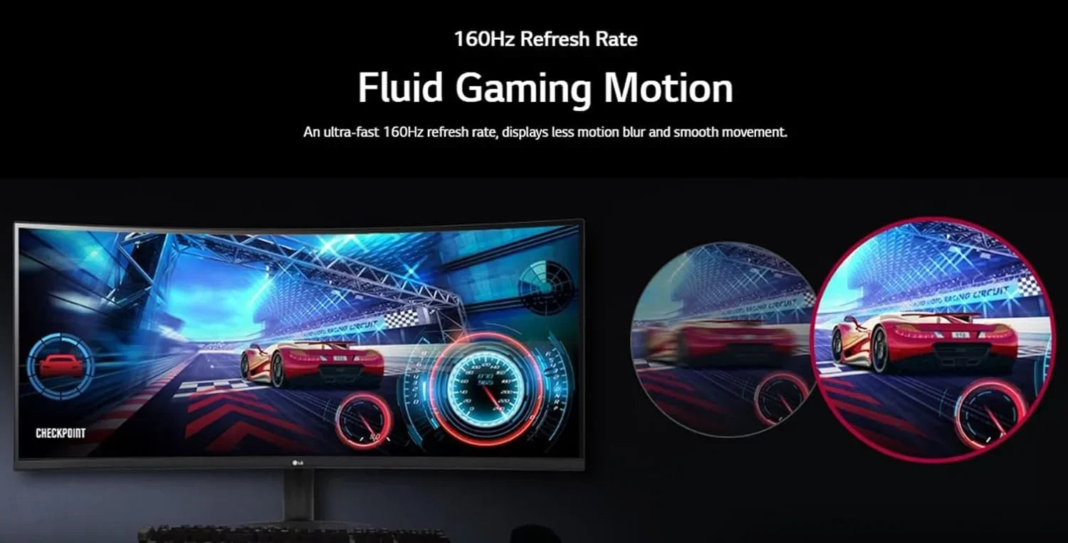 LG 34'' Curved Gaming Monitor, 160 Hz Refresh Rate, 99% sRGB, 3440 x 1440 Display, HDR 10, AMD FreeSync Premium, Bundle With Cefesfy USBHUB