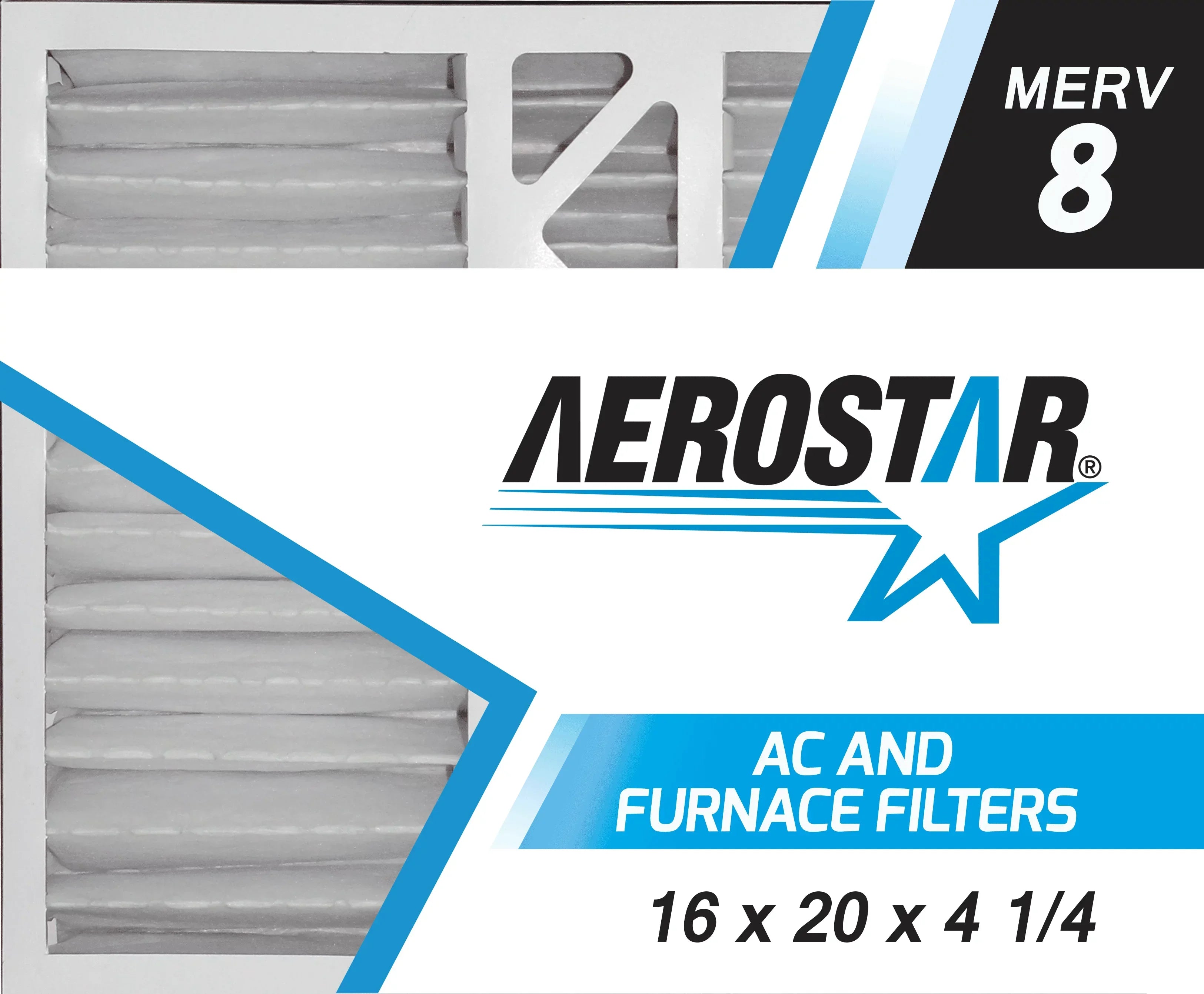 Aerostar 16x20x4 1/4 MERV  8, Carrier Replacement Pleated Air Filter, 16x20x4 1/4, Box of 2