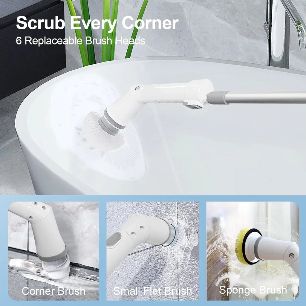 Fixdono Electric Spin Scrubber, 6 Replaceable Cleaning Heads Cordless Cleaning Brush, Bathroom Scrubber for Bathtub, Tile, Floor