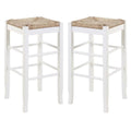 Home Square Square Rush 29" Stationary Bar Stool in White - Set of 2