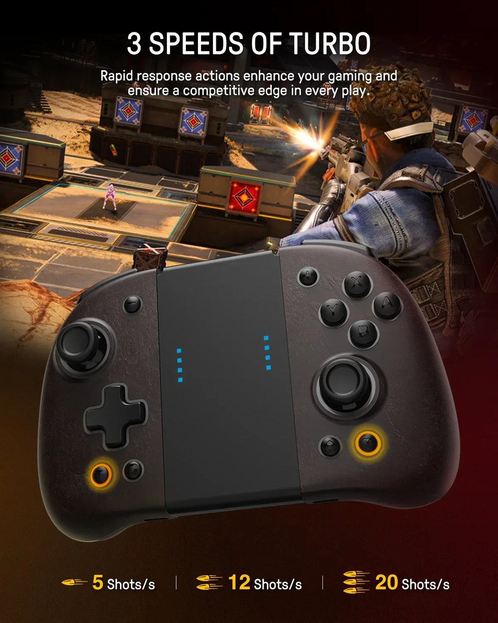 Funlab Luminous Switch Controller Compatible with Nintendo Switch/OLED, Ergonomic Joypad Controller for Handheld Mode with 7 LED Colors/Paddle/Turbo for Zelda Fans - Sheikah Brown