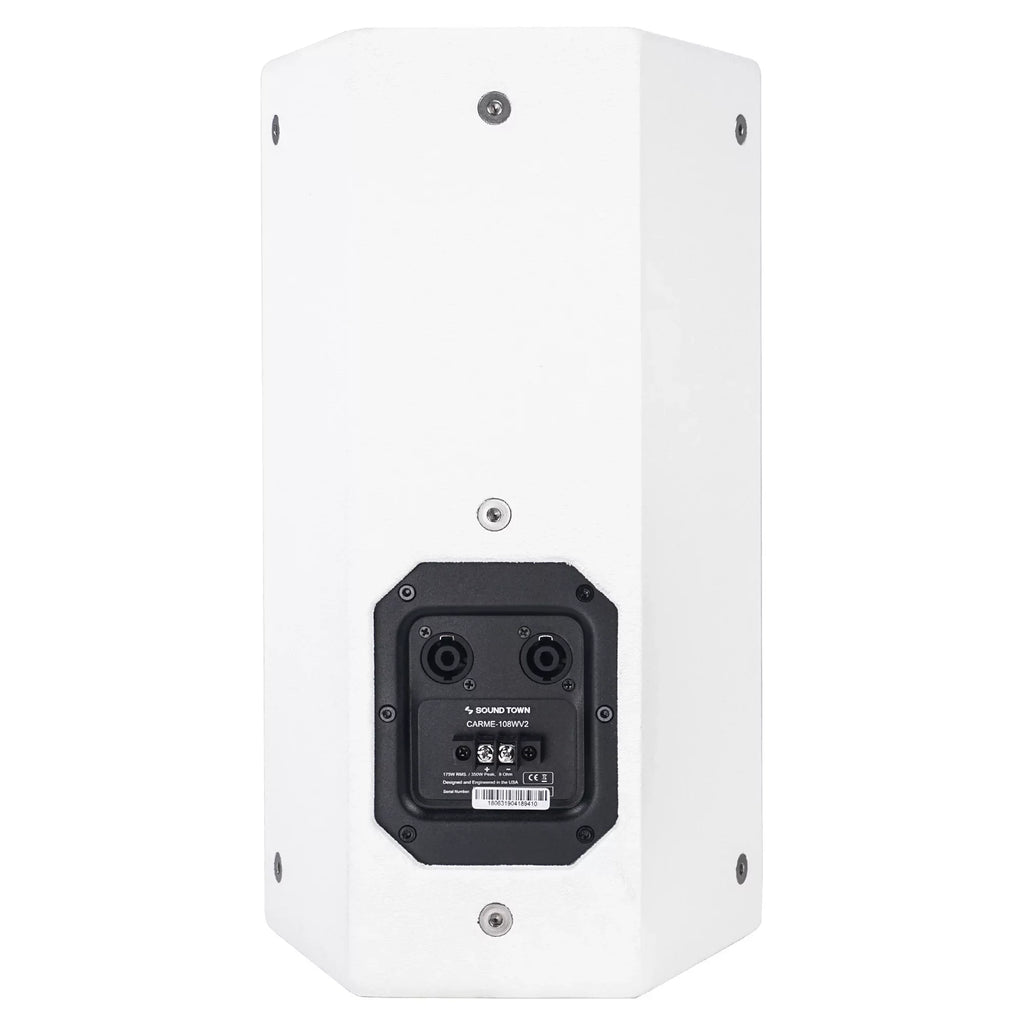 Sound Town Pair of CARME Series 8" 350W 2-Way Professional PA DJ Speakers, White with Compression Drivers, Birch Plywood and U Brackets for Installation, Live Sound, Karaoke, Bar, Church (CARME-U108W-