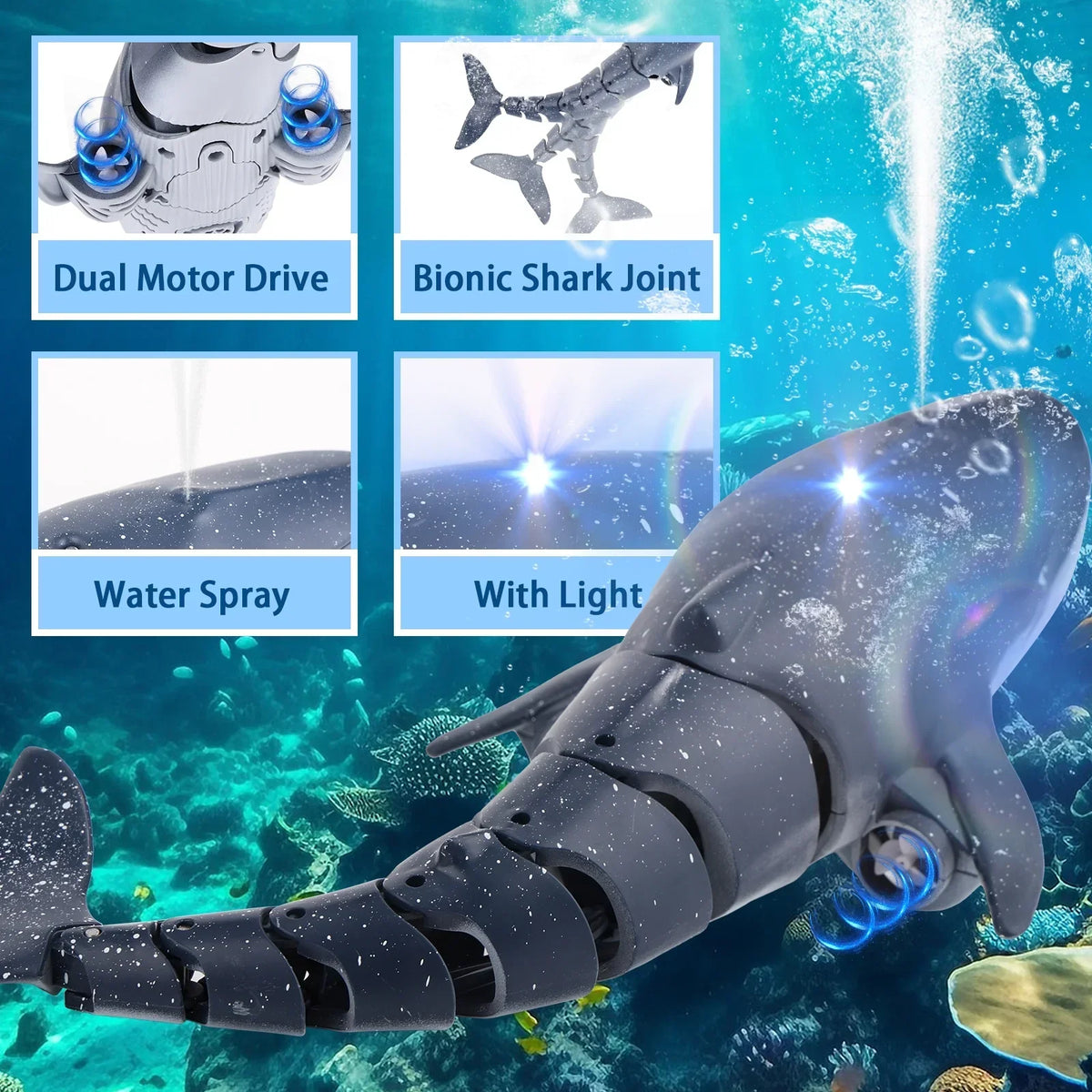 Ant Class Remote Control Whale Toys, RC Shark Spray Water Boat Toy for Boys Girls, Swimming Pool Toys, RC Boat for Kids, Diving Toys for Pool