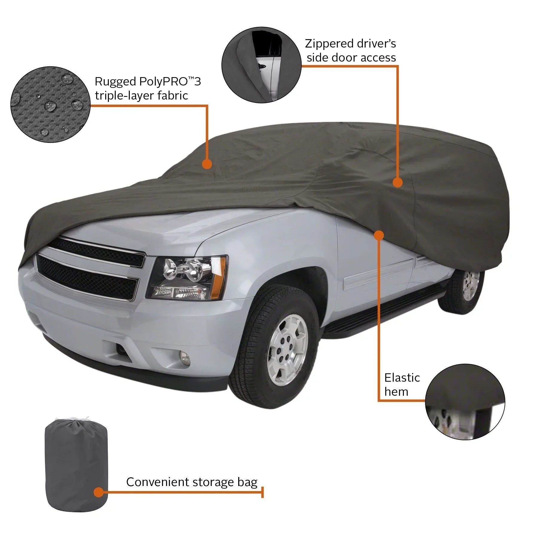 Classic Accessories OverDrive PolyPRO™ 3 Heavy-Duty Car Cover - Compact SUV or Truck Cover, Up to 187"L, Charcoal