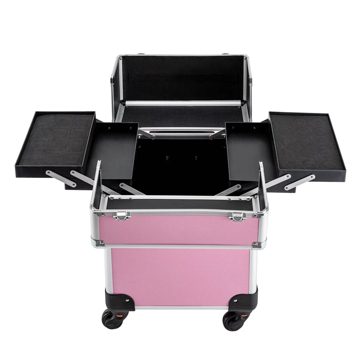 ZhdnBhnos Professional Rolling Extendable Makeup Train Case Cosmetic Trolley Storage Box Organizer (Pink)