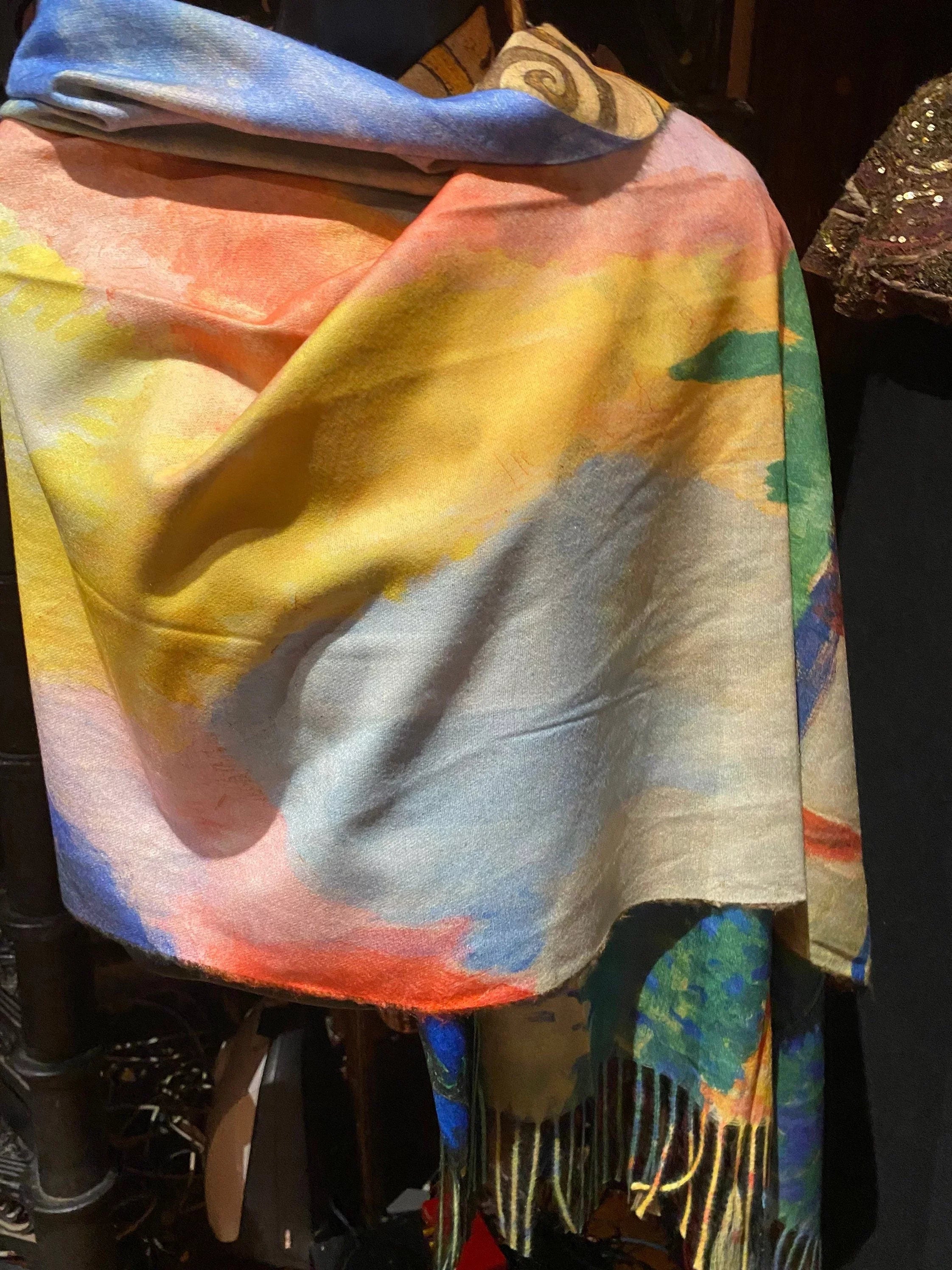 Vintage Orange impressionist Reversible Cashmere Pashmina Scarf Wrap