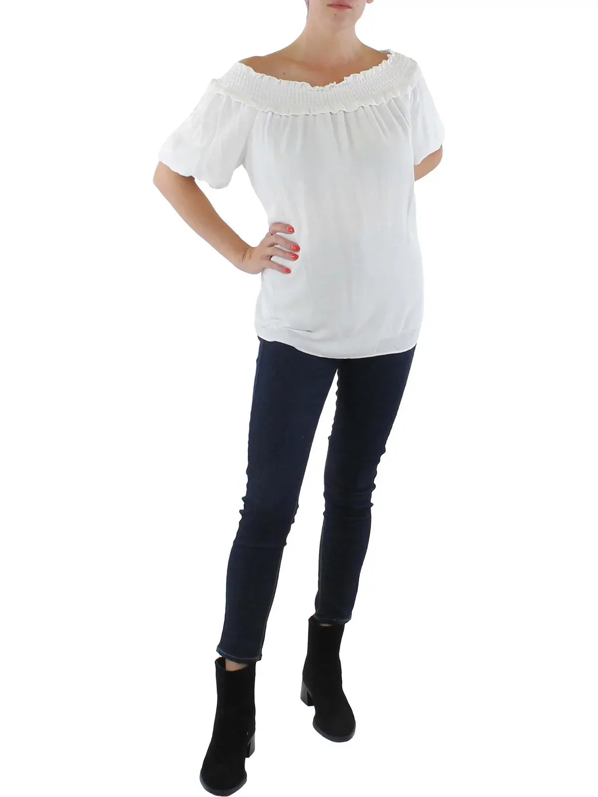 Tommy Hilfiger Womens Ruched Blouse Off the Shoulder
