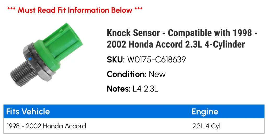Knock Sensor - Compatible with 1998 - 2002 Honda Accord 2.3L 4-Cylinder 1999 2000 2001
