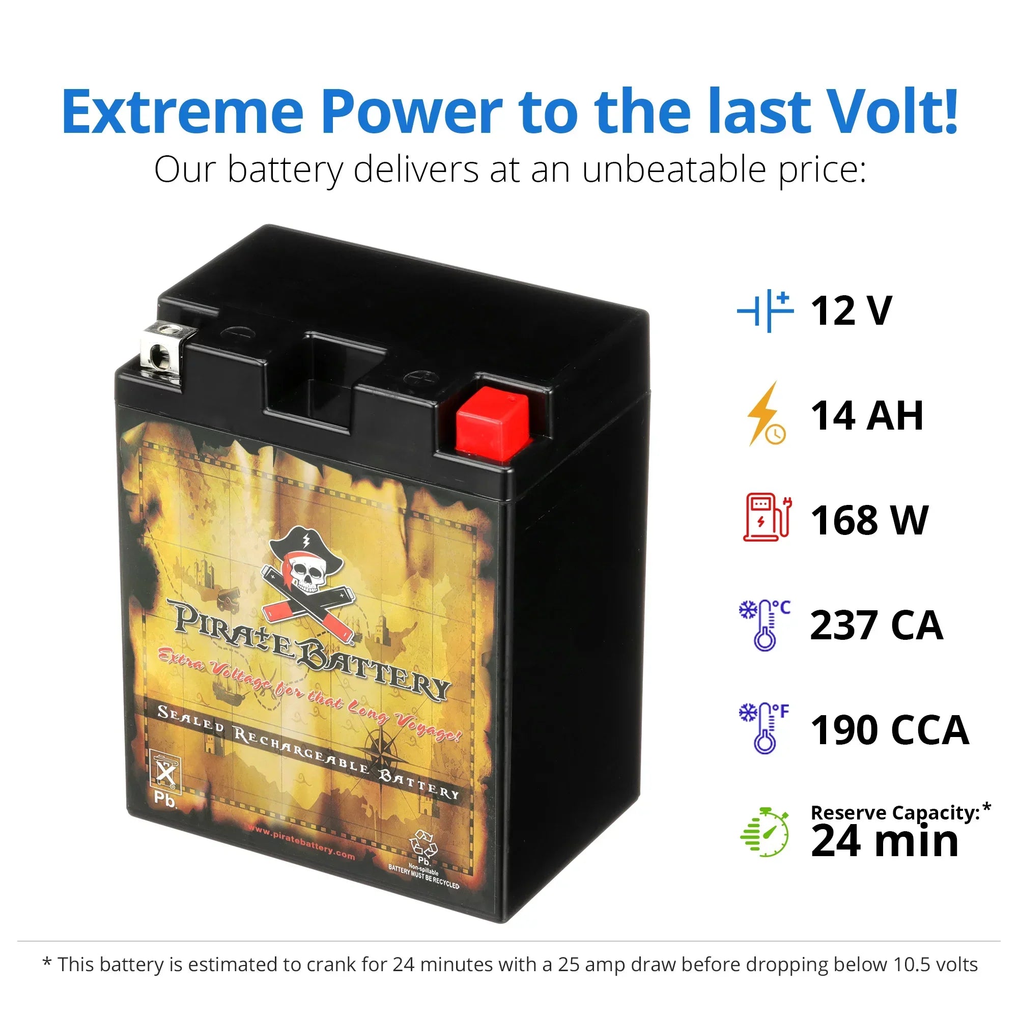 Pirate Battery Yb14l-a2 (14l-a2 12 Volts,14 Ah, 190 Cca) Snowmobile Battery for Arctic Cat Wildcat Efi 1993