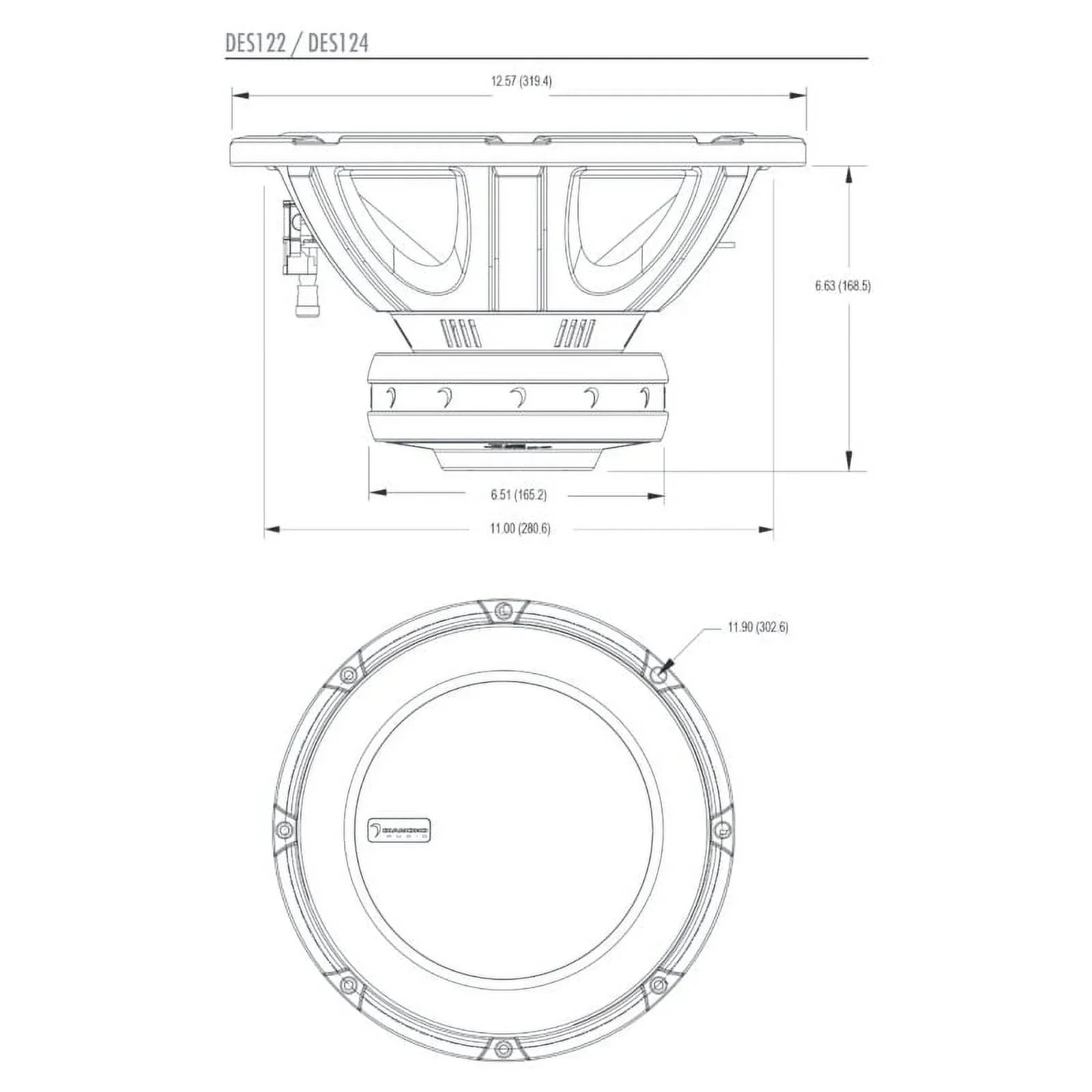 Diamond Audio  DES124 Diamond Elite Series 12" 500W RMS (1000W Peak Power Handling) Dual Voice Coil 4Ohm Subwoofer