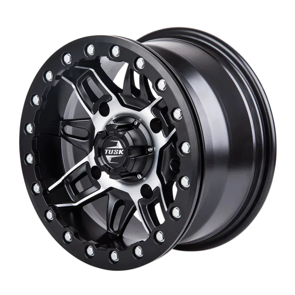 (4 Pack) 4/137 Tusk Wasatch Beadlock Wheel 15x7 5.0 + 2.0 Machined/Black For CAN-AM Defender HD10 Pro DPS 2020-2022