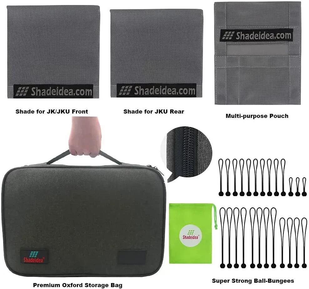 Shadeidea Jeep Wrangler Sunshade JKU Top Sun Shade JK Unlimited (2007-2018) 4-Door Front & Rear-Gray Mesh Screen Cover UV Blocker with Grab Bag-10 Years Warranty