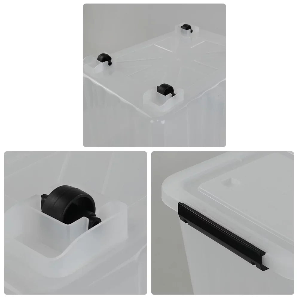 Kekow 4-Pack Clear Plastic Large Storage Box, 30 L Latch Storage Bin with Wheels