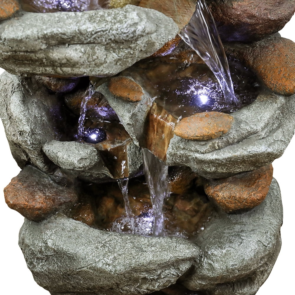 30-inch High Outdoor Water Fountain with LED Lights - Cascading Water Feature for Home, Garden, Patio and Deck Decor