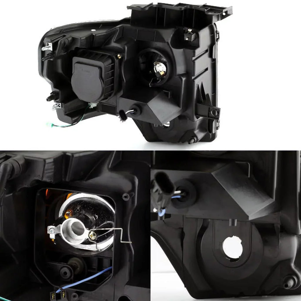 AKKON - For [Dual LED Halo Ring] 09-14 F150 F-150 Pickup Truck Black Smoked Projector Headlights + LED Tail light Set