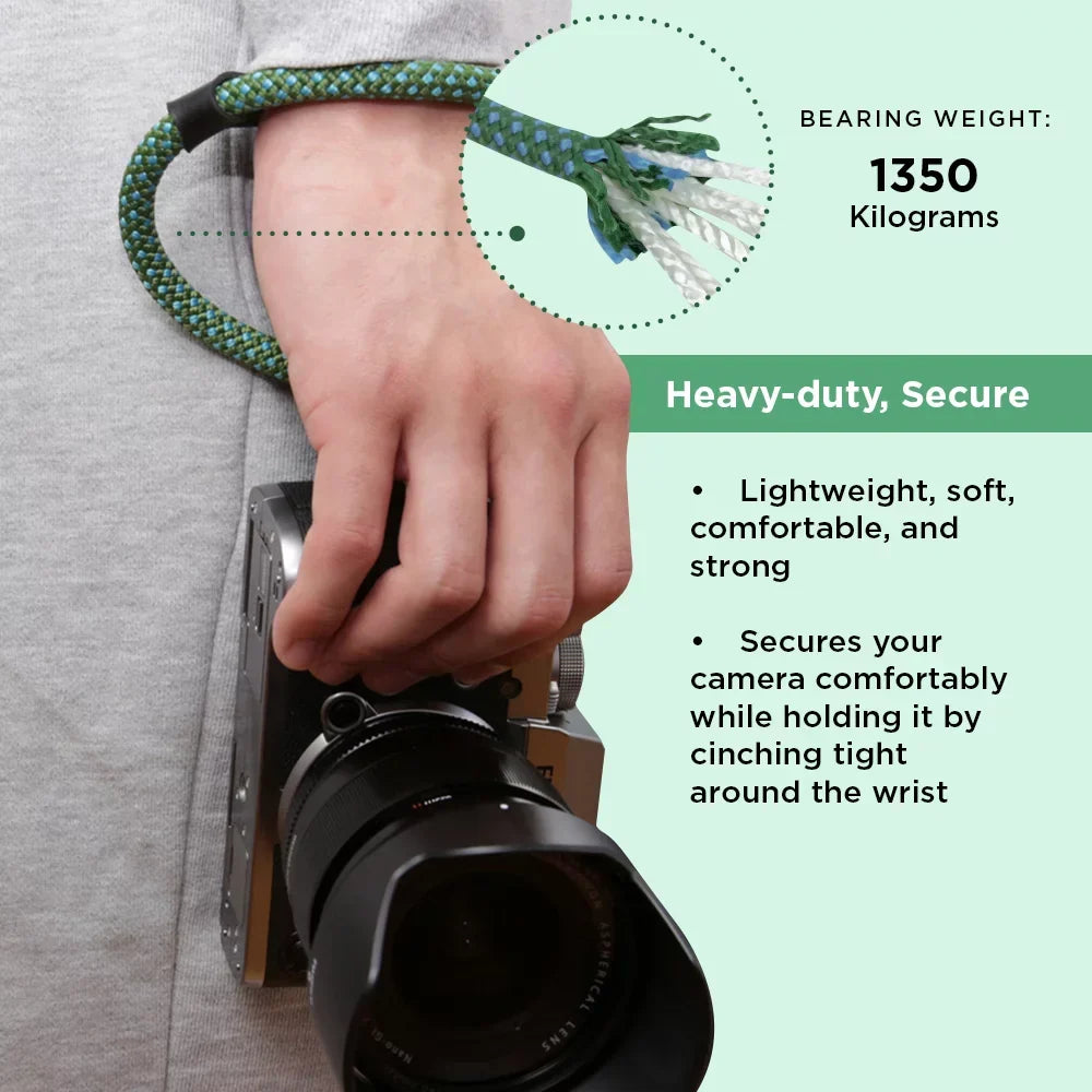 Foto&Tech Climbing Rope Camera Wrist Strap Quick Release Made in USA Compatible with Sony A6600 A6500 A6400 A6000 A6300 A6100 A5100 A5000,RX1 R,RX1 R II,RX10,RX10 II,RX10 III,RX10 IV (34cm,Green/Blue)