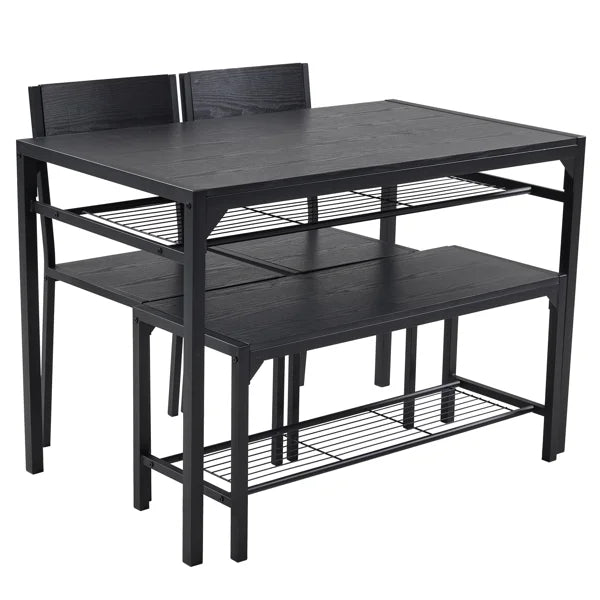 ALFRESCO Black 4-Piece Dining Table Set for 4 - Includes 2 Chairs, 1 Bench, Ideal for Small Spaces