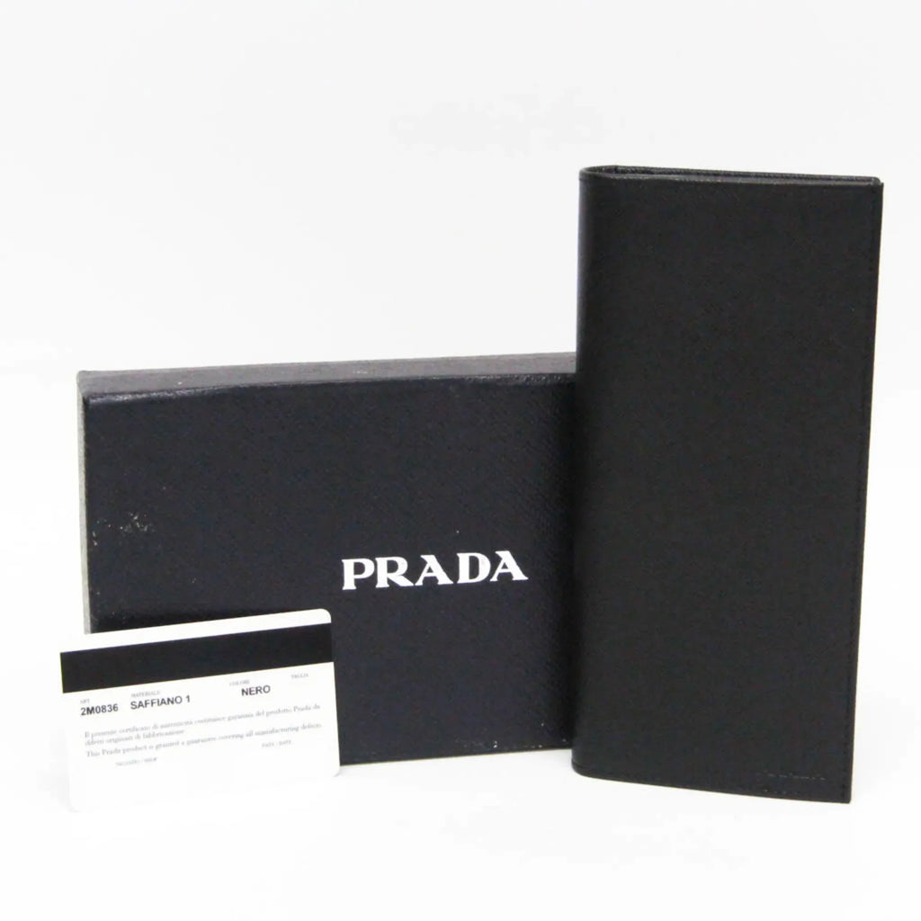Pre-Owned Prada Saffiano 2M0836 Men's Leather Long Wallet (bi-fold) Black (Good)