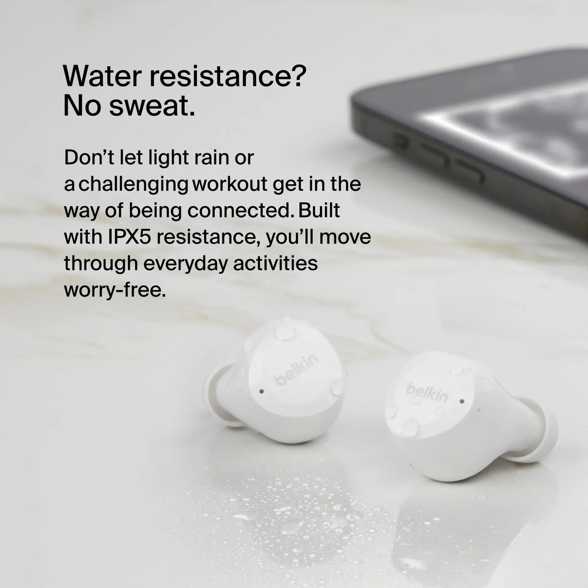 Belkin SoundForm™ Bolt, True Wireless Earbuds, Wireless Charging, IPX5 Sweat and Water Resistant, USB-C, Up to 28 Hours of Battery Life, iPhone, Galaxy, Pixel and More - White