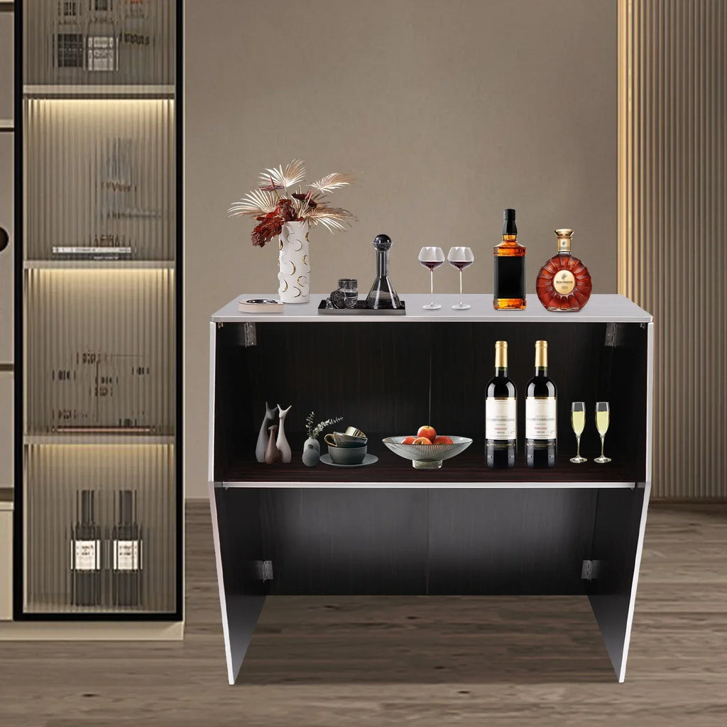 TOOL1SHOoo Portable Foldable Event bar Cabinet 19.5x47.75x42.75in Black Brown with Aluminum Edging