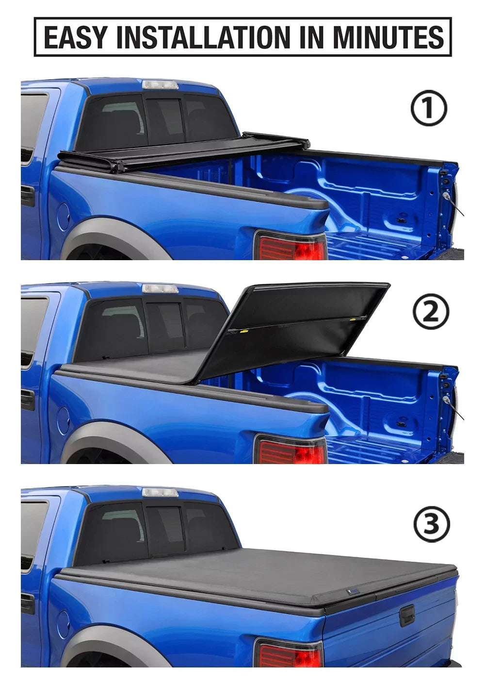TYGER TG-BC3F1019 Tri-Fold Pickup Tonneau Cover Fit 09-14 Ford F-150 (NOT Raptor Series) w/o Utility Track 5.5 feet (66 inch) Trifold Truck Cargo Bed Tonno Cover (NOT For Stepside) 2010 2011 2012 2013
