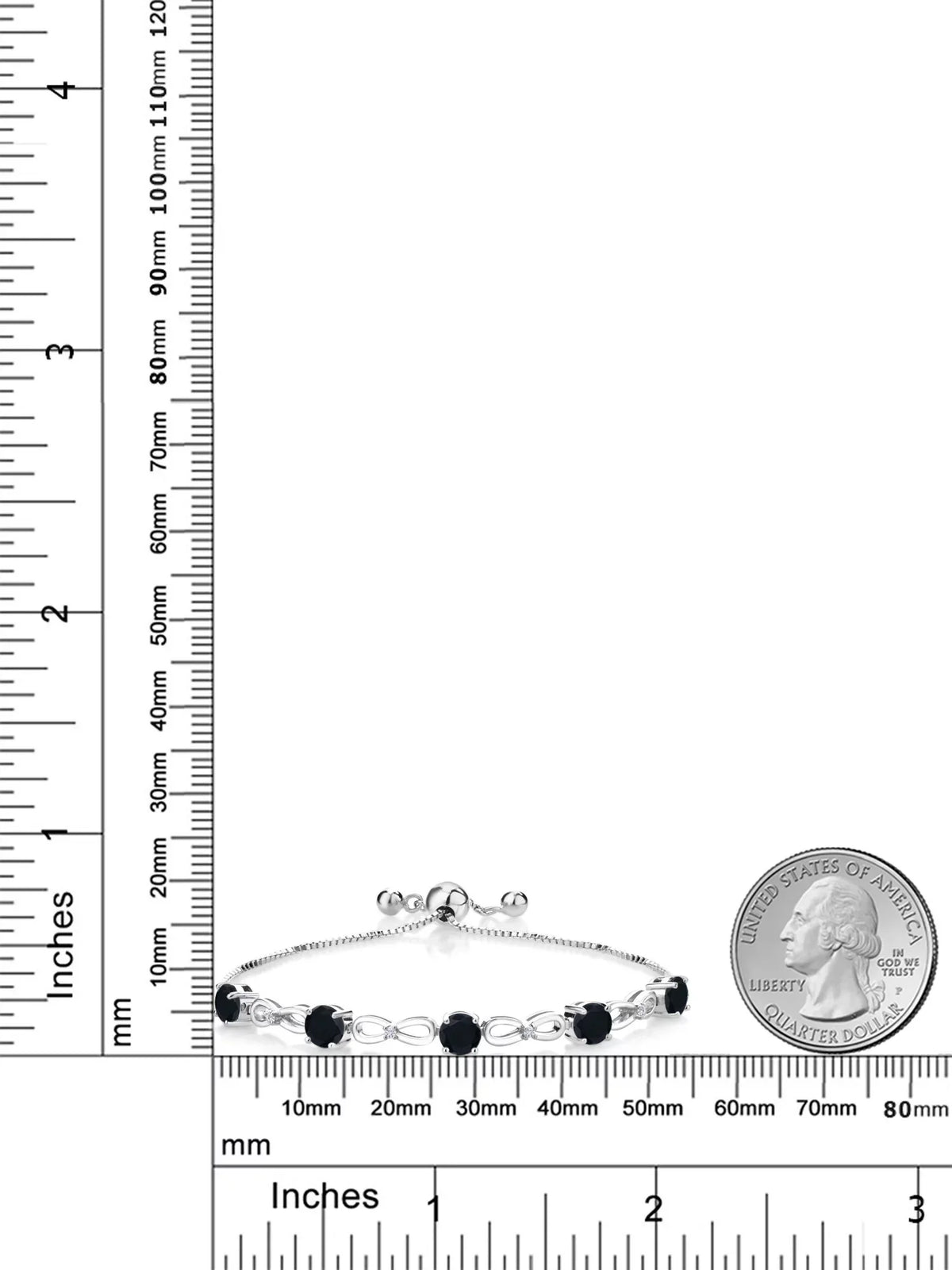 Gem Stone King 925 Sterling Silver Black Onyx and White Lab Grown Diamond Infinity Tennis Bracelet For Women (2.42 Cttw, Gemstone Birthstone, Round 5MM, Fully Adjustable Up to 9 inch)