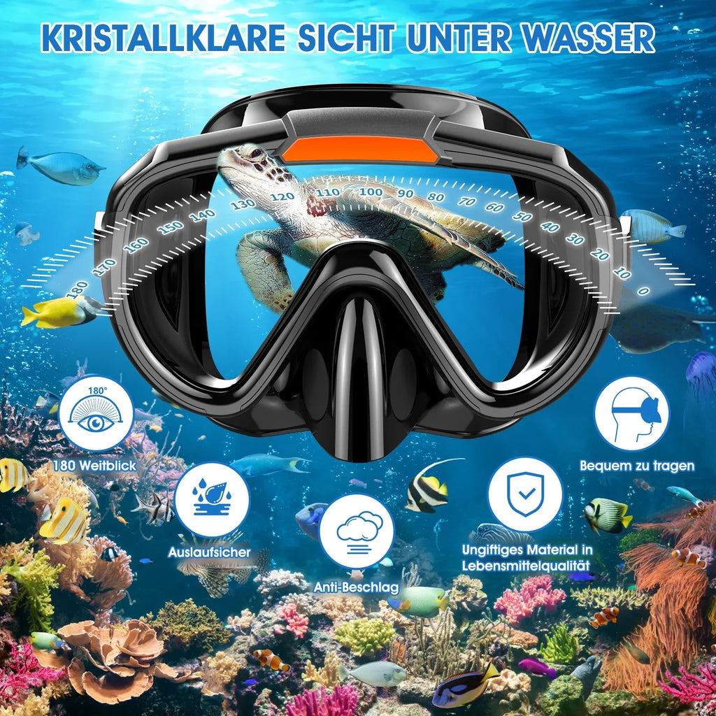 Snorkeling Gear for Adults Men Women,4 in 1 Snorkel Set with Panoramic View Diving Mask Anti-Fog Anti-Leak,Dry Top Snorkel,Fins and Travel Bag for Swimming,Snorkeling and Travel Diving
