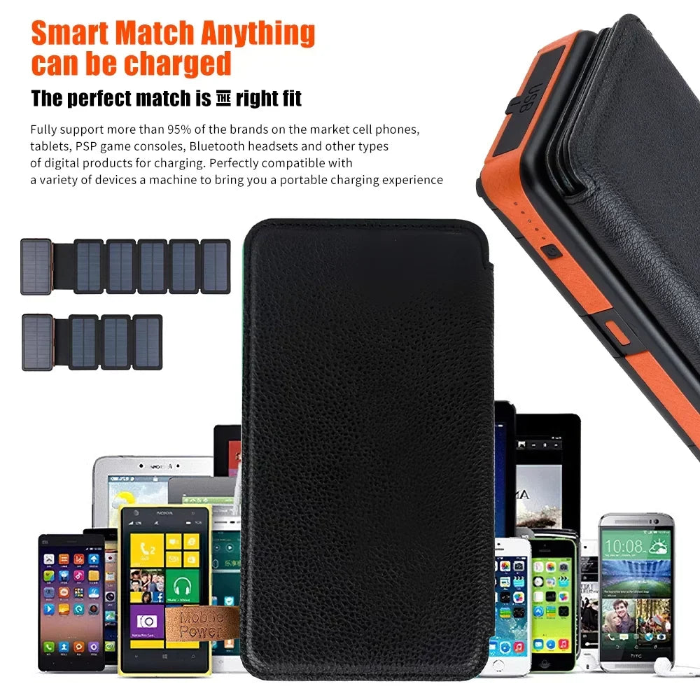 26000mAh 6 Solar Panel Portable Charger Folding Solar Power Bank External Battery with Flashlight For Cell Phone