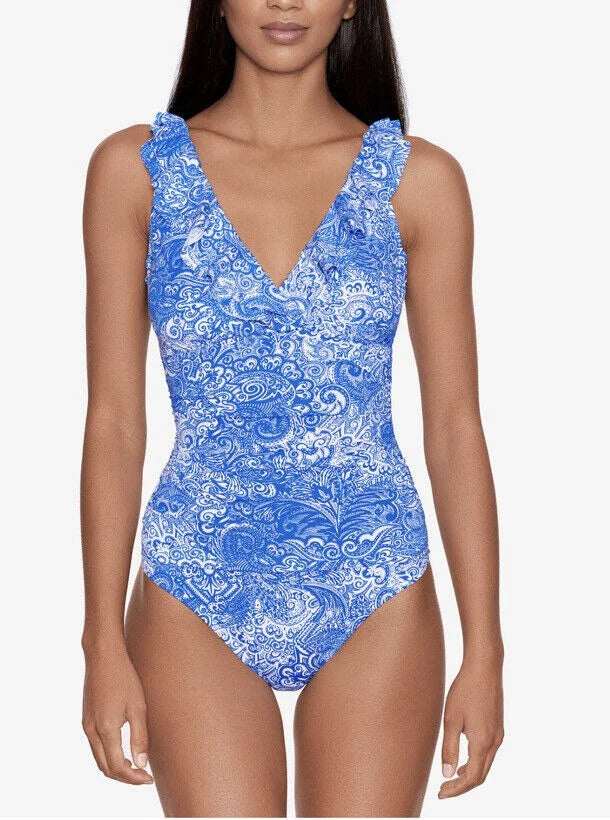 Ralph Lauren Printed Ruffled Tummy-Control One-Piece Swimsuit