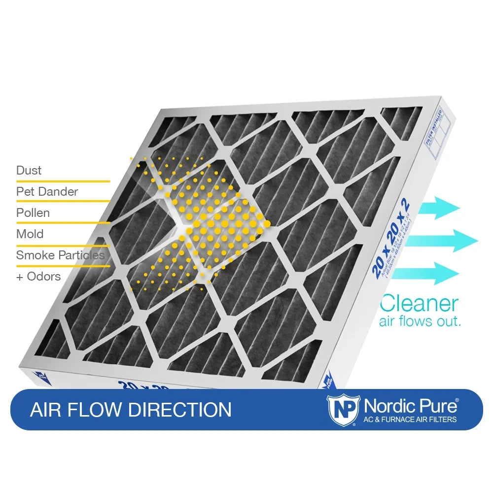 Nordic Pure 24x24x2 Furnace Air Filters MERV 10 Pleated Plus Carbon 3 Pack