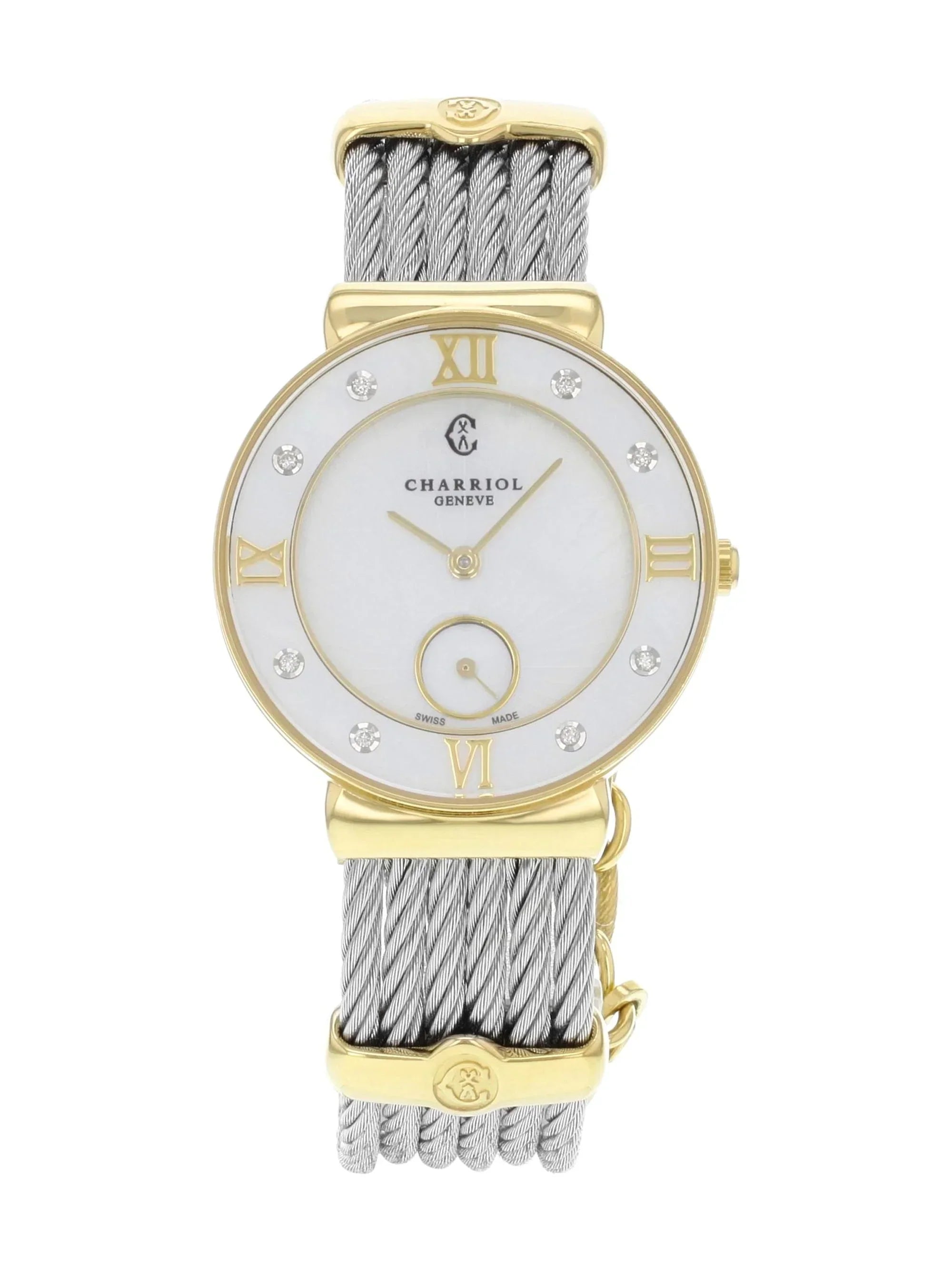 New Charriol St Tropez MOP Diamonds Steel Quartz Ladies Watch ST30YD.560.009