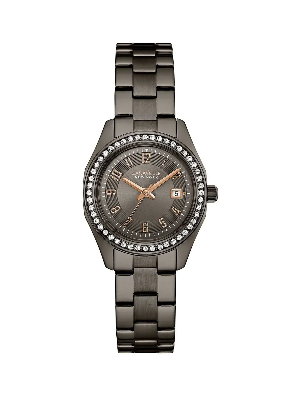 Caravelle 45M110 Women's Crystal Grey Dial Gunmetal IP Steel Bracelet Watch