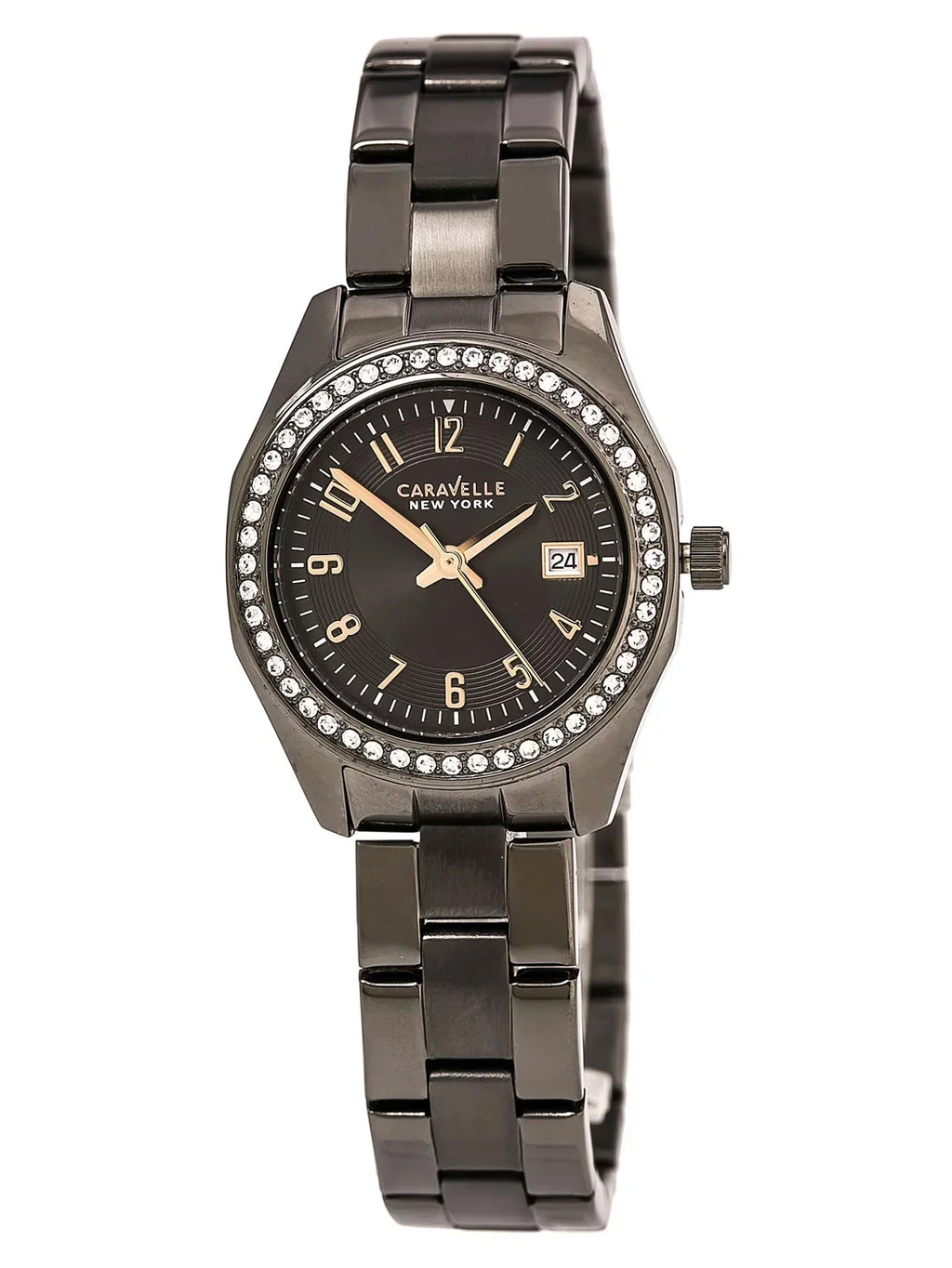 Caravelle 45M110 Women's Crystal Grey Dial Gunmetal IP Steel Bracelet Watch