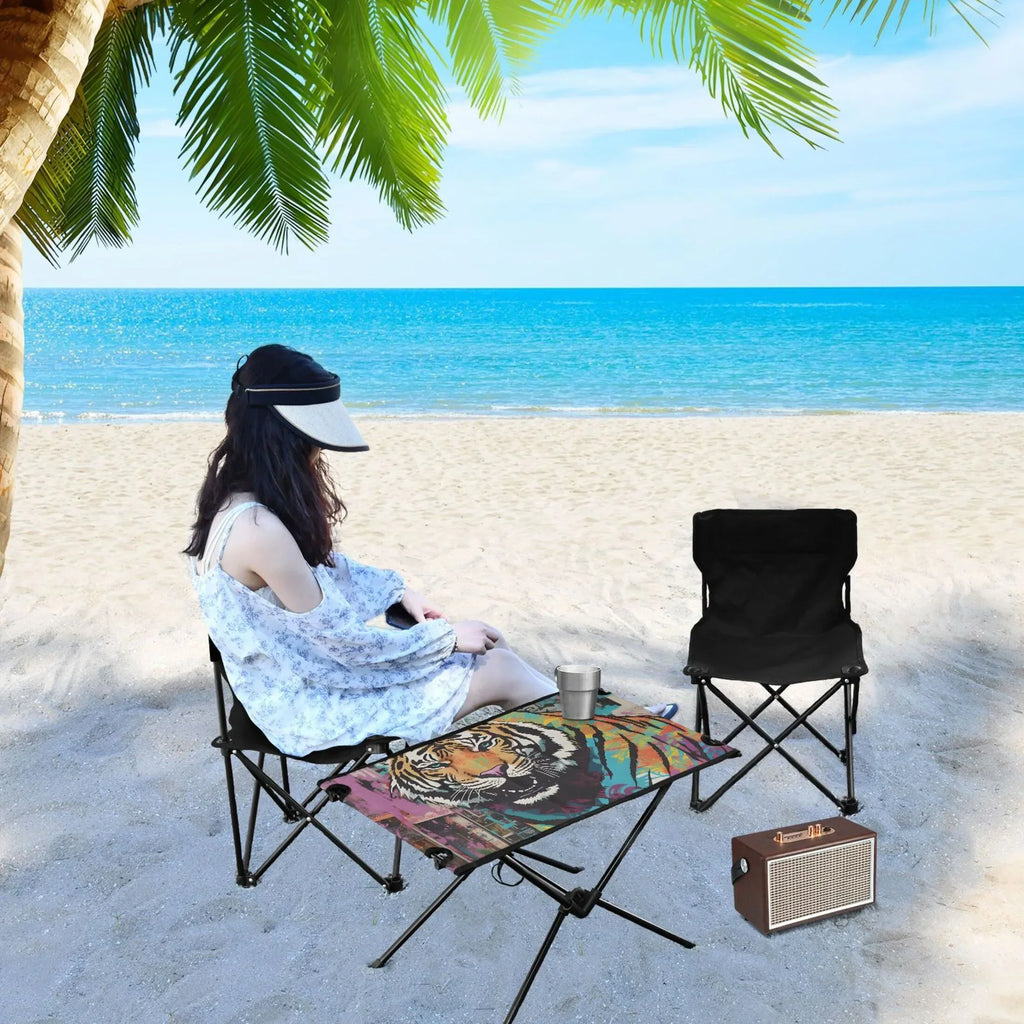 Tiger Abstract Camping Foldable Portable Table Beach Table with Storage Bag Compact Picnic Table for Outdoor Hiking Fishing BBQ