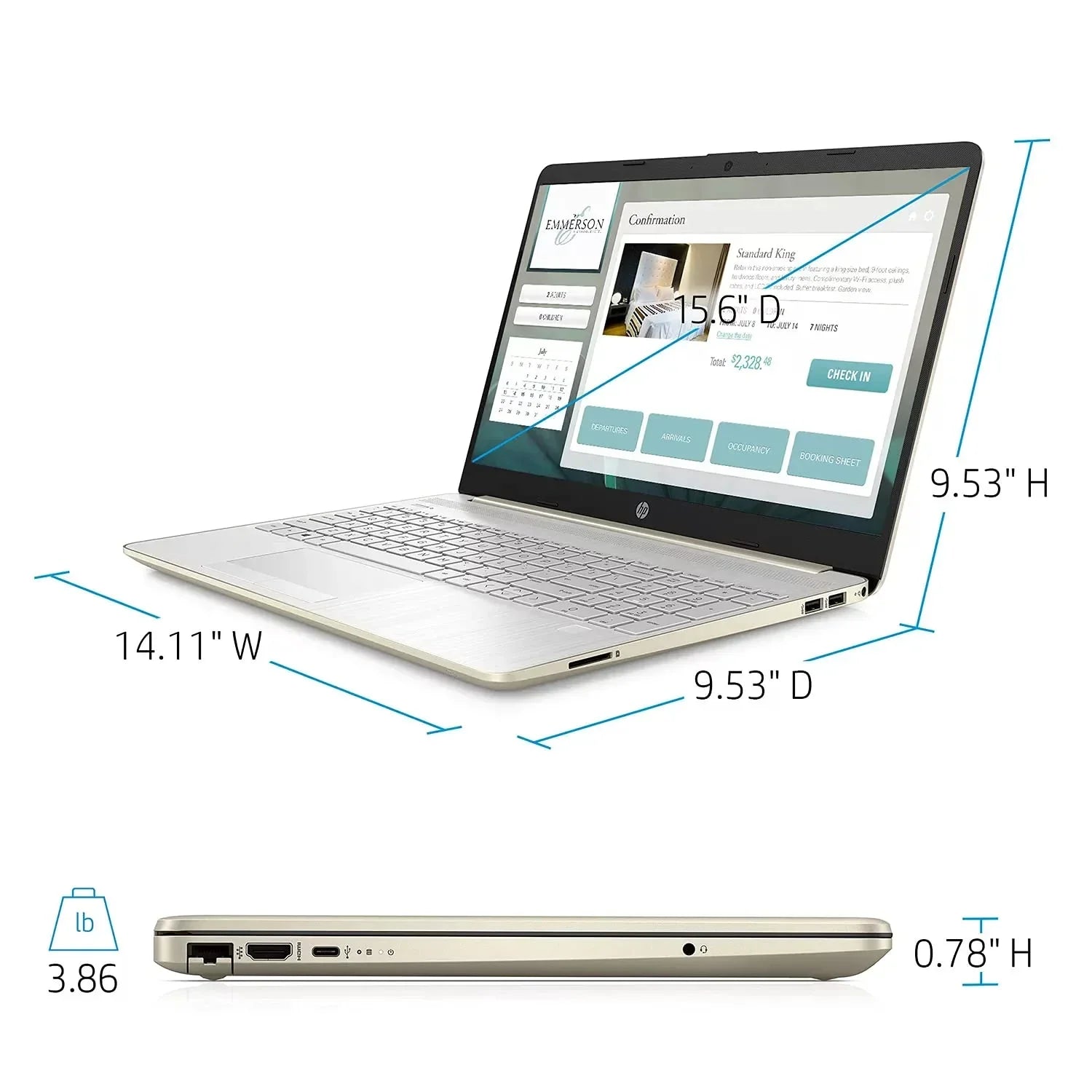2022 HP 15.6" FHD Laptop PC Intel 11th 4-Core i5-1135G7 24GB DDR4 RAM 512GB NVMe SSD Intel Iris Xe Graphics Webcam HDMI WiFi AC RJ45 BT USB-C Backlit Keyboard Gold Windows 10 Pro w/RE Accessories