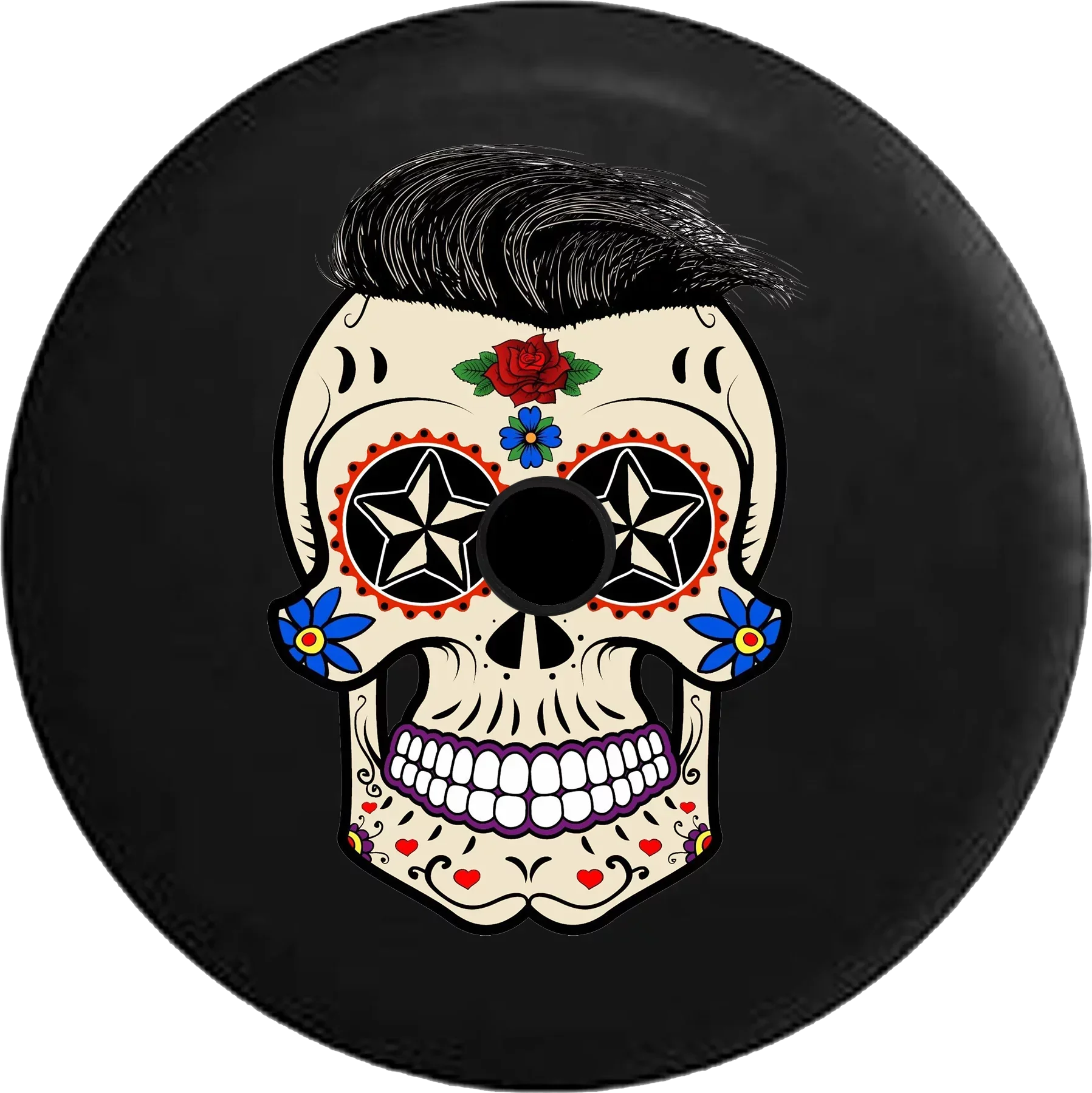 2018 2019 Wrangler JL Backup Camera Sugar Skull Tattoo with Hair Spare Tire Cover for Jeep RV 32 Inch