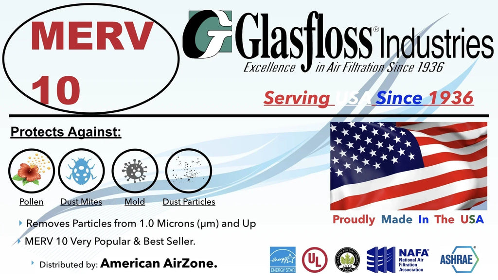 Glasfloss Air Filter 10x30x2 - 2" MERV 10 - (Pack of 4) - Pleated AC or HVAC Air Filter - Furnace Air Filter - Home or Office - Made In The USA.