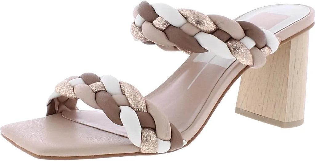 Dolce Vita Paily Natural Multi Stella Braided Straps Slip On Heeled Sandals (Natural Multi Stella, 12)
