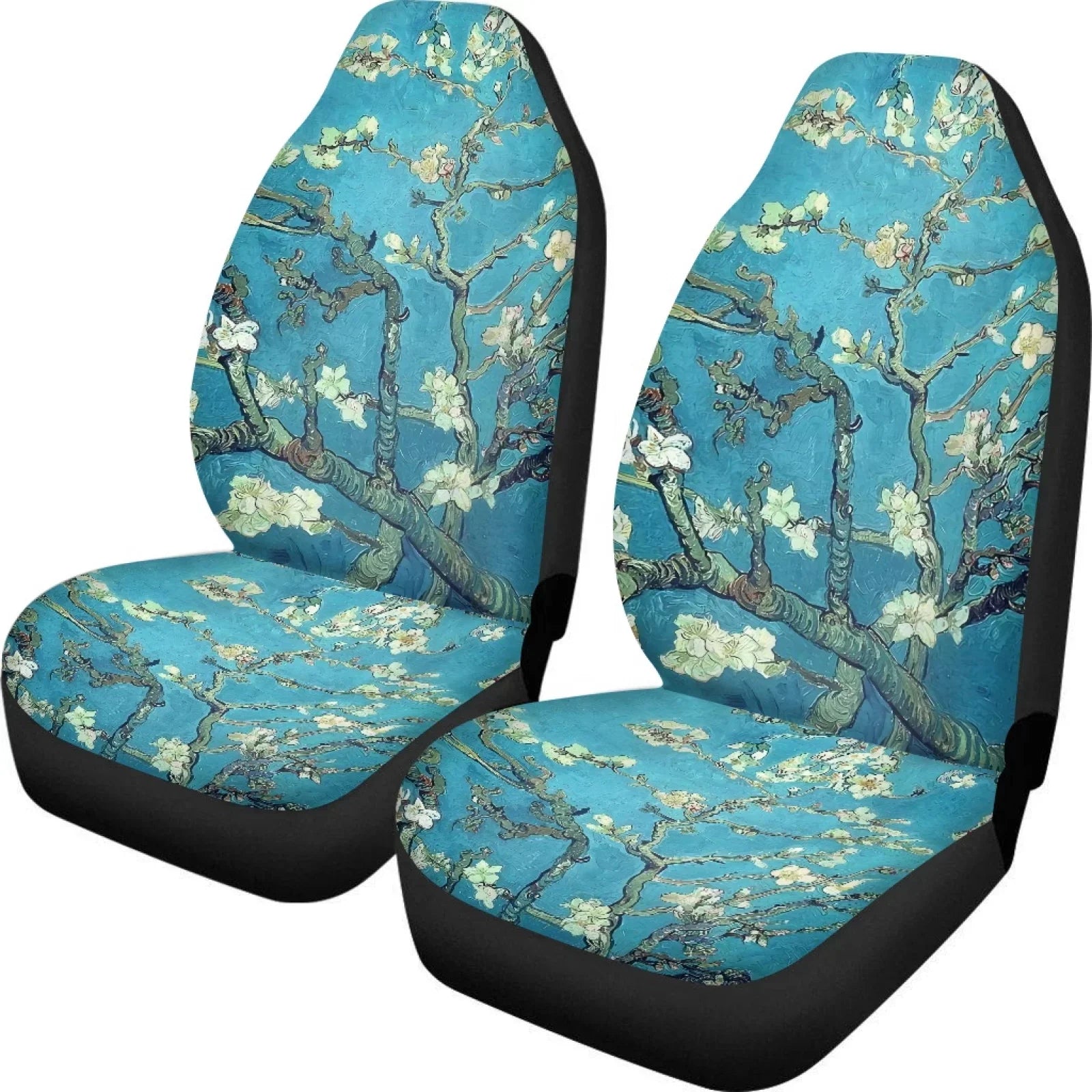 Xoenoiee Car Seat Cover Plum Blossoms Print Polyester Vehicle Bucket Seat Cover 2 Pack Set Front Seat Covers for Most Cars SUV Sedan Pickup Truck, Easy to Install
