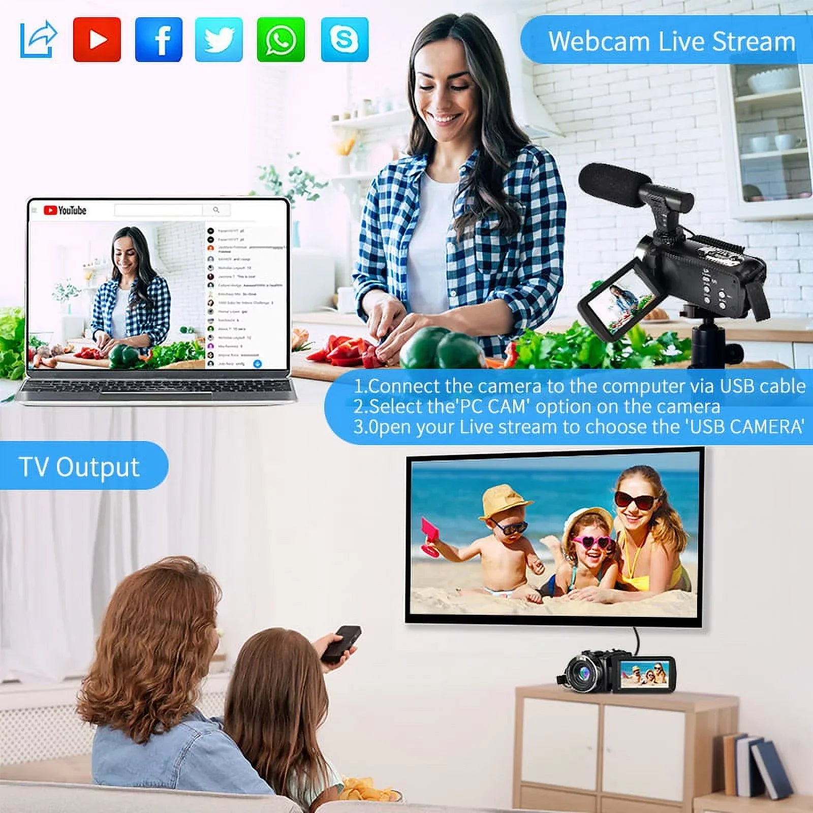 4K Camcorder Vlogging Camera for Youtube Ultra HD 48MP Video Camera with Microphone & Remote Control Wifi Digital Camera 3.0" IPS Touch Screen