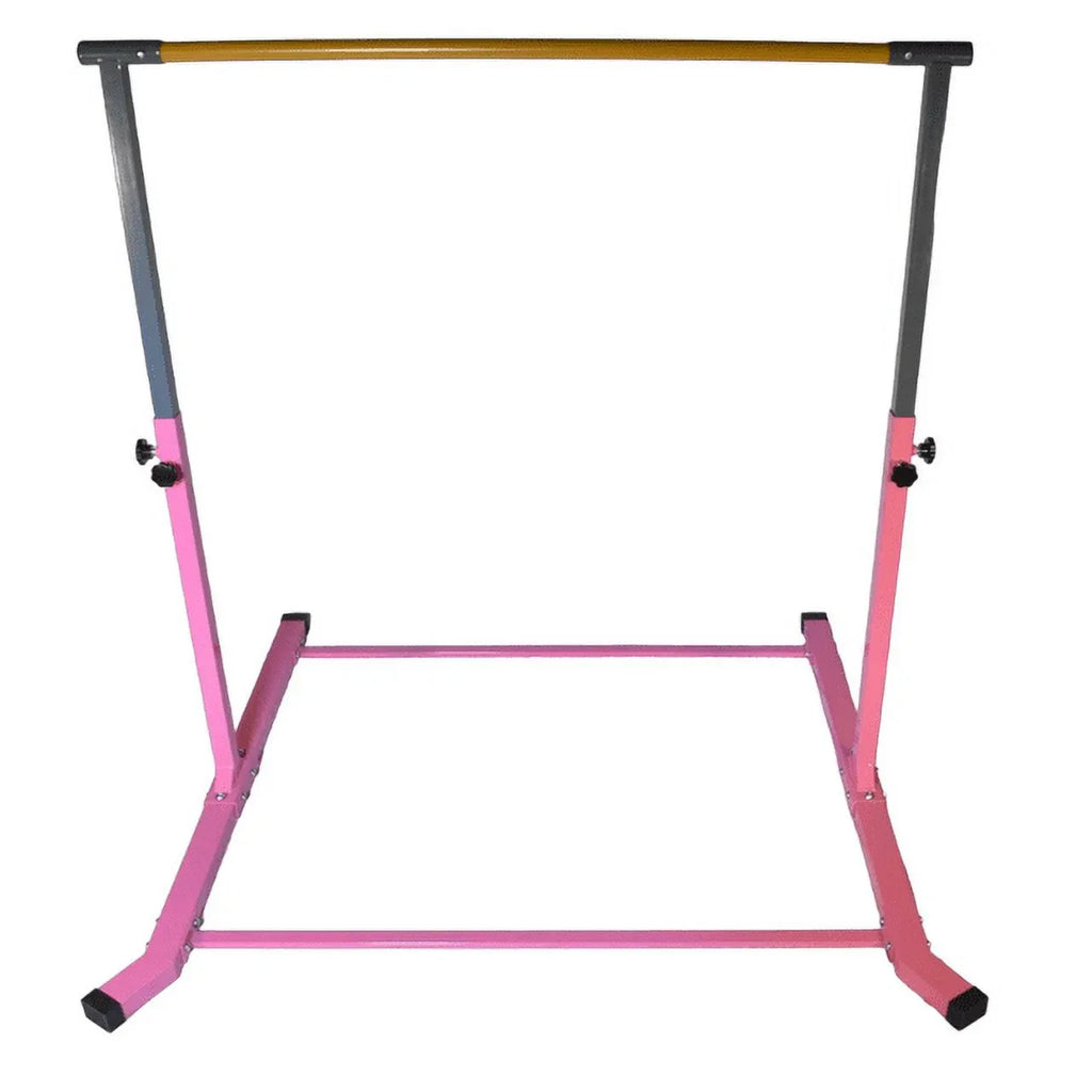 5 Star-TD Pink Gymnastic Kip Bar for Kids, Expandable 3-5 FT, Adjustable Height Horizontal Bar, Heavy Duty Curved Legs, Junior Training Equipment, Home Gymnastics, Strong and Durable